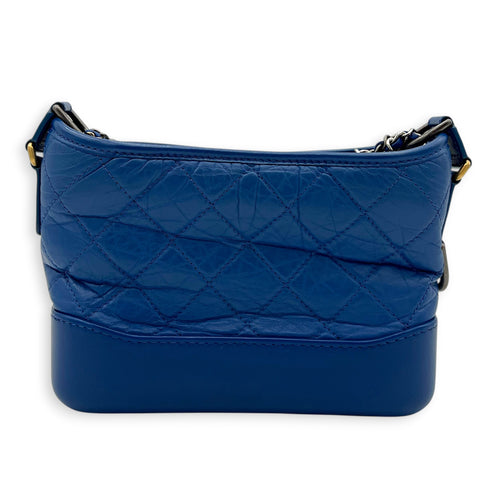 Gabrielle Small Blue Shoulder Bag in Calfskin, Gold hardware