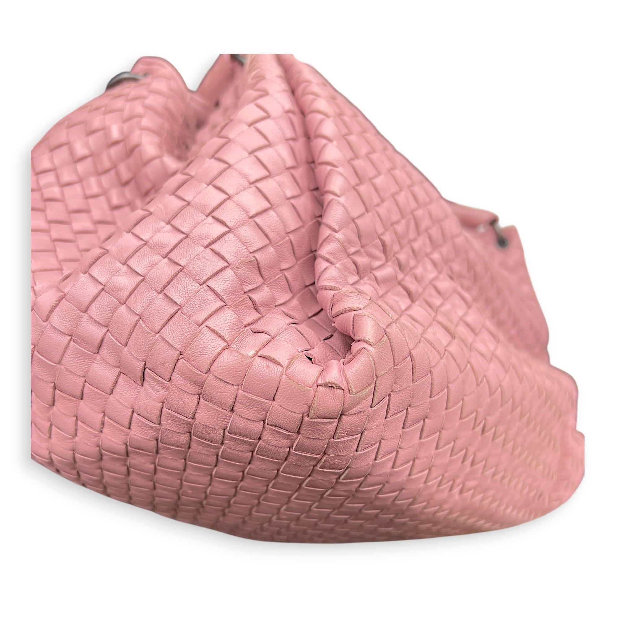 Intrecciato Shoulder Bag Pink in Lambskin, Ruthenium hardware