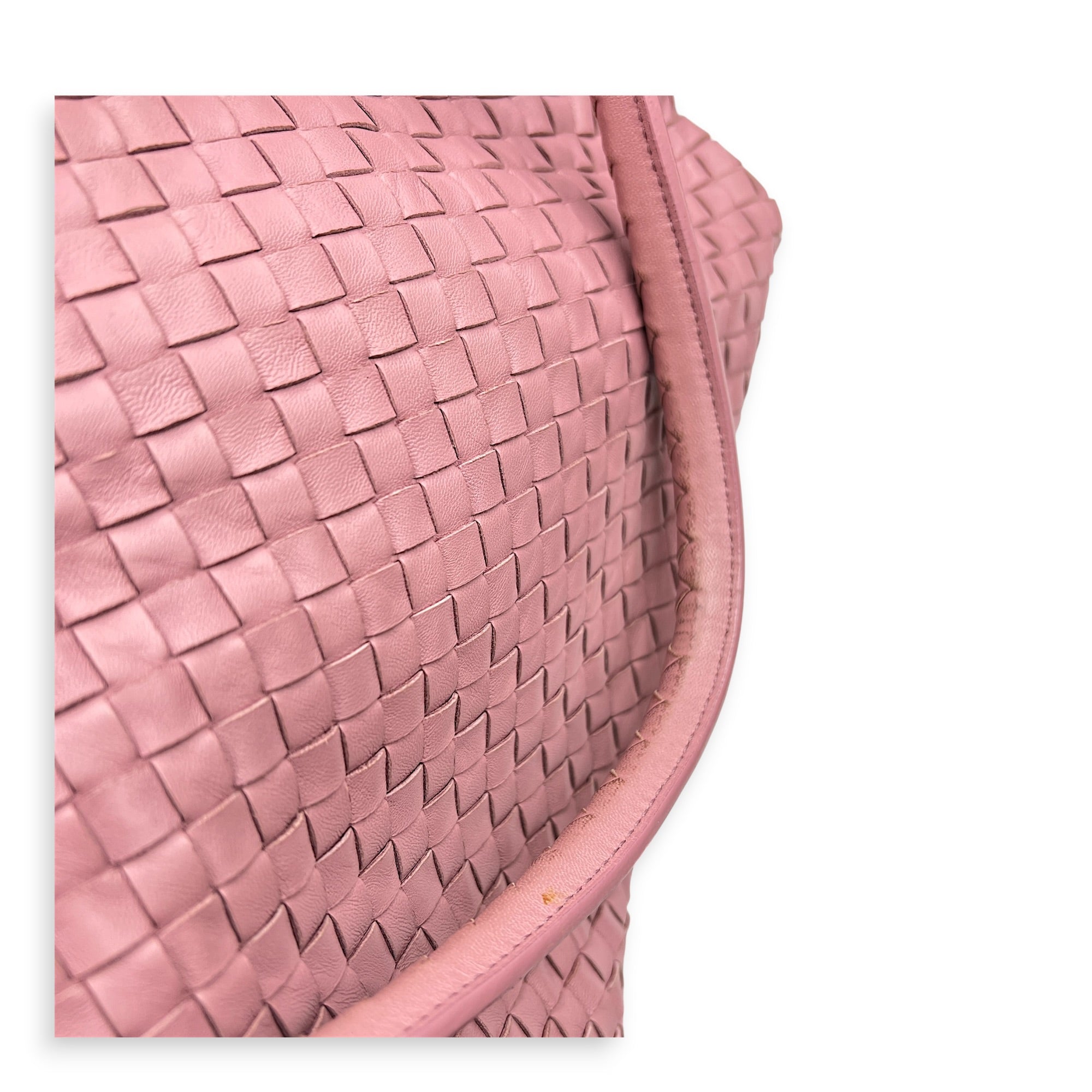 Intrecciato Shoulder Bag Pink in Lambskin, Ruthenium hardware