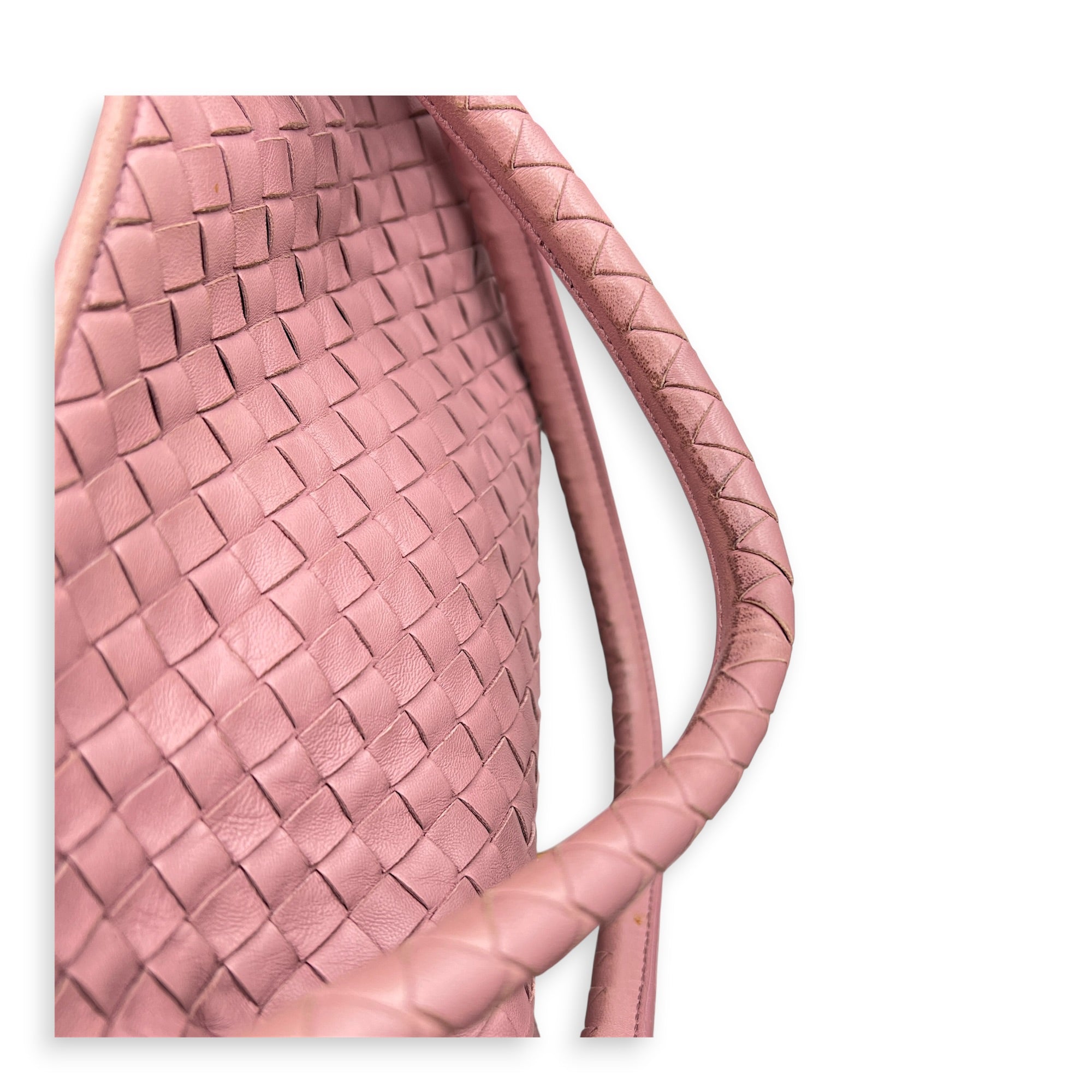 Intrecciato Shoulder Bag Pink in Lambskin, Ruthenium hardware