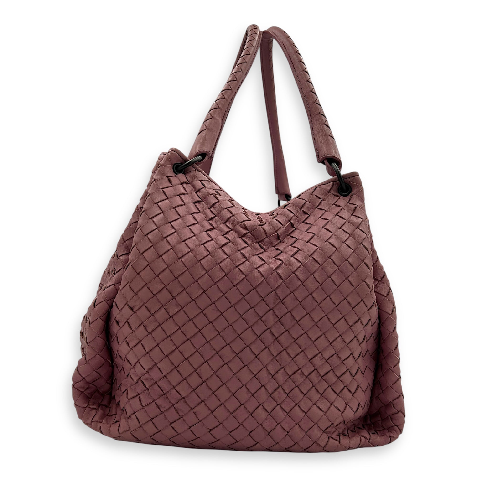Intrecciato Shoulder Bag Pink in Lambskin, Ruthenium hardware