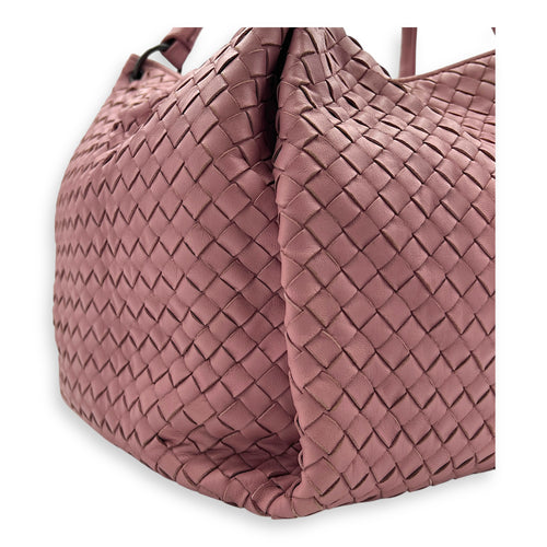 Intrecciato Shoulder Bag Pink in Lambskin, Ruthenium hardware