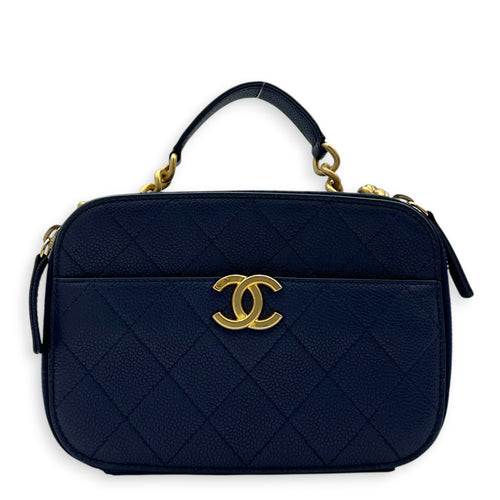 Chic Affinity Top Handle Bag Blue in Caviar Leather, Gold hardware