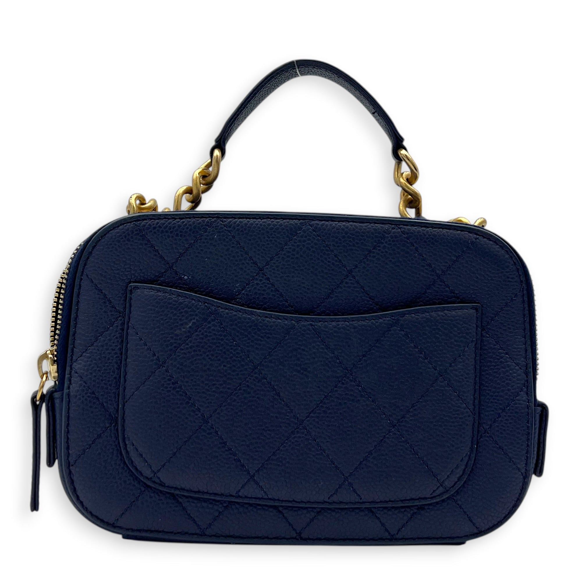 Chic Affinity Top Handle Bag Blue in Caviar Leather, Gold hardware