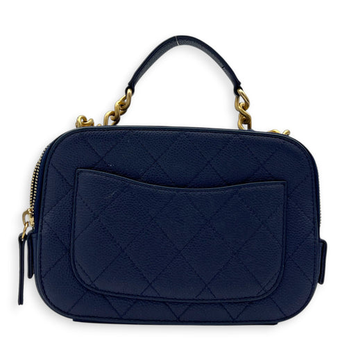 Chic Affinity Top Handle Bag Blue in Caviar Leather, Gold hardware