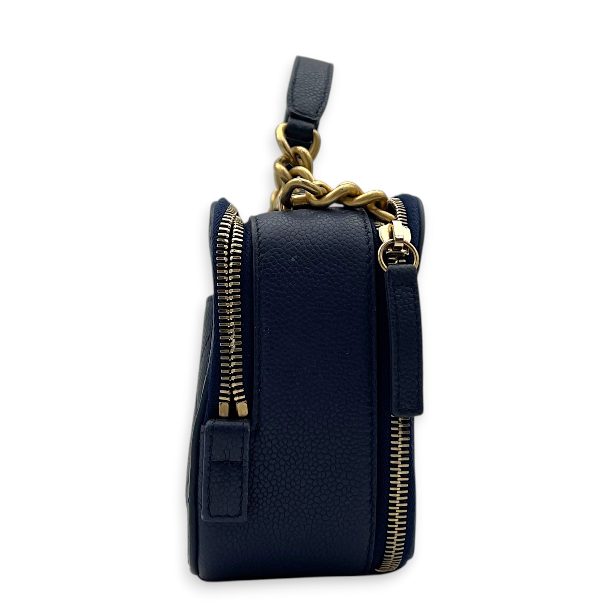 Chic Affinity Top Handle Bag Blue in Caviar Leather, Gold hardware