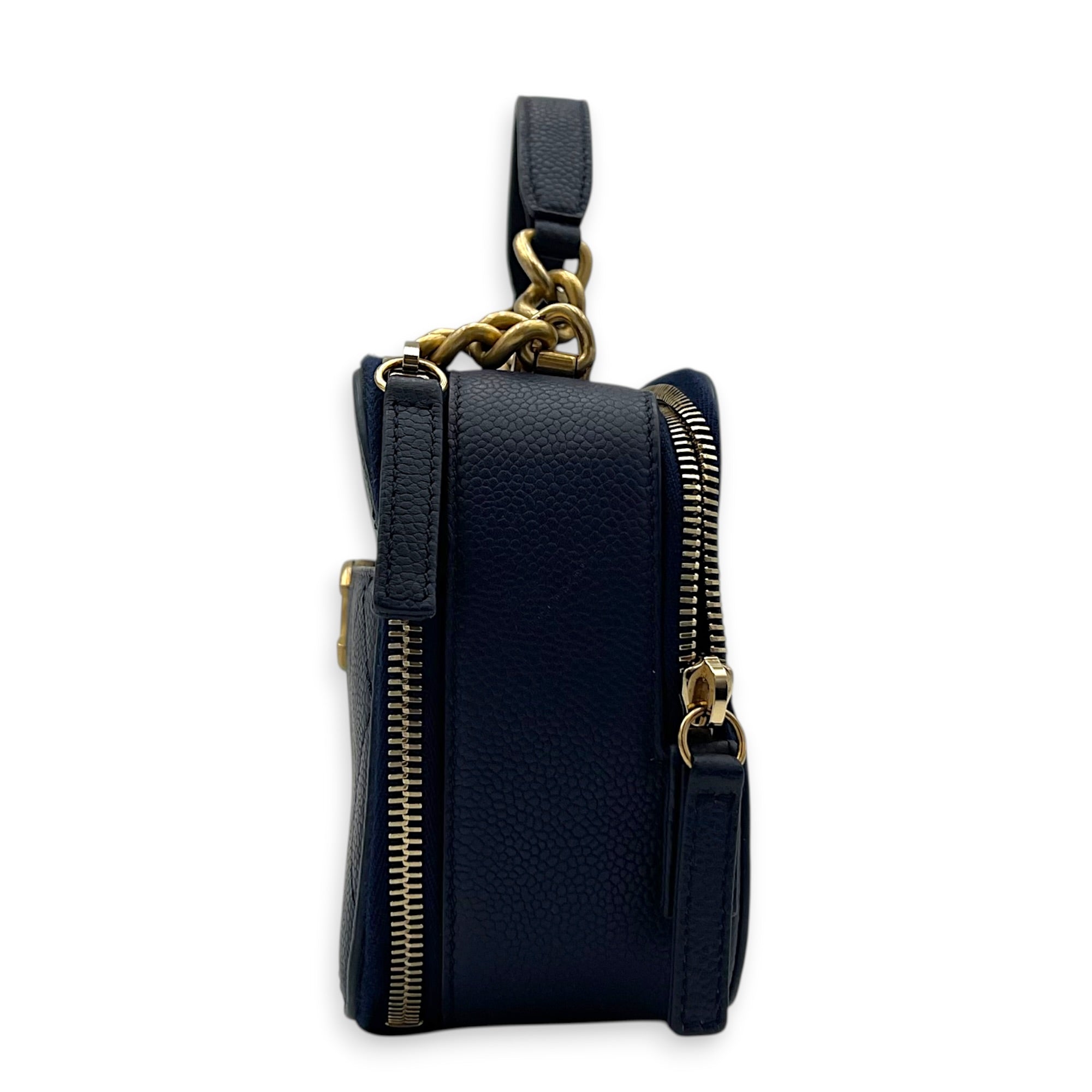 Chic Affinity Top Handle Bag Blue in Caviar Leather, Gold hardware