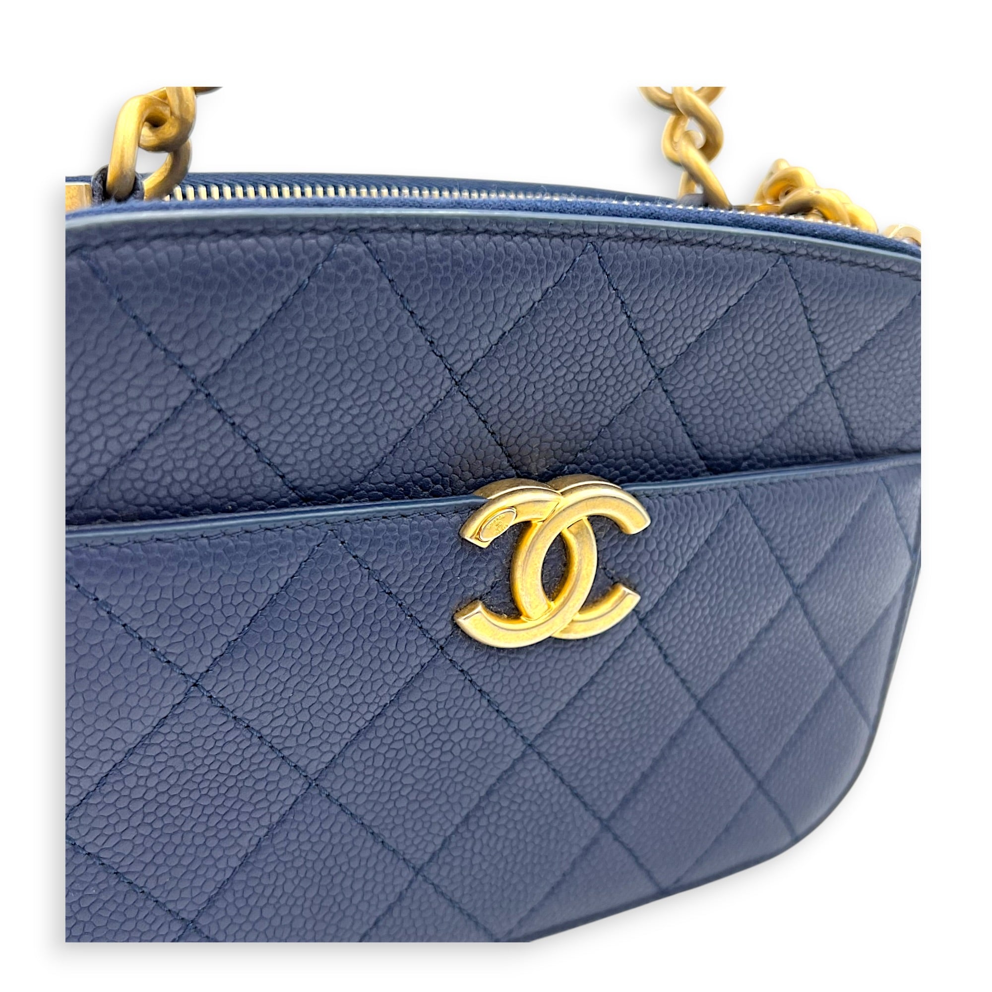 Chic Affinity Top Handle Bag Blue in Caviar Leather, Gold hardware