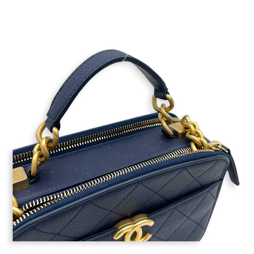 Chic Affinity Top Handle Bag Blue in Caviar Leather, Gold hardware
