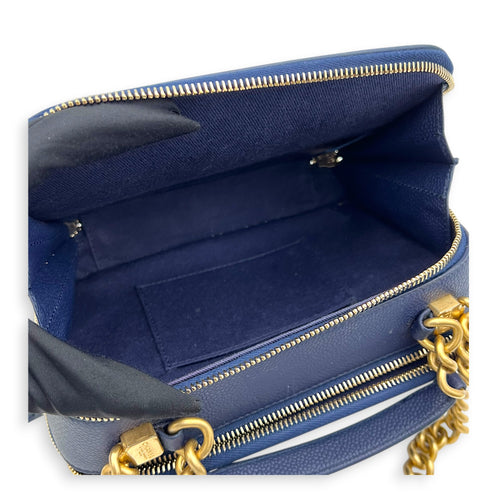 Chic Affinity Top Handle Bag Blue in Caviar Leather, Gold hardware