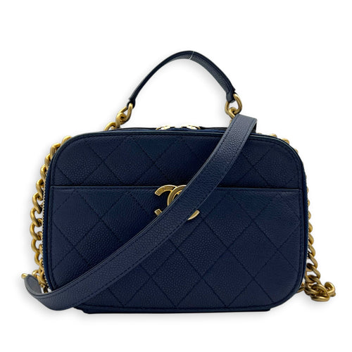Chic Affinity Top Handle Bag Blue in Caviar Leather, Gold hardware