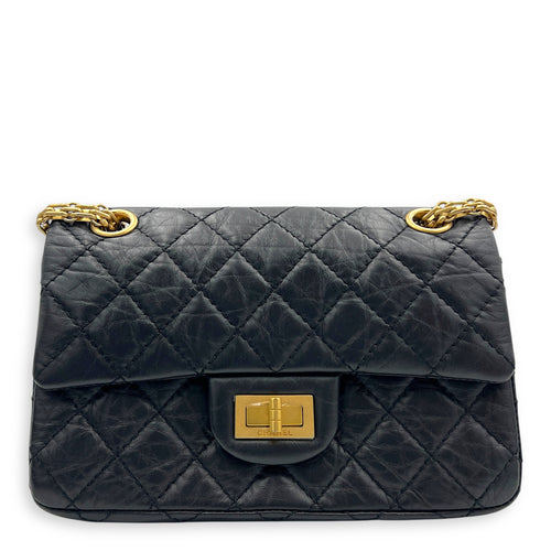 2.55 Shoulder Bag Small Black in Calfskin, Gold hardware