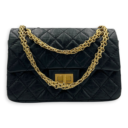 2.55 Shoulder Bag Small Black in Calfskin, Gold hardware