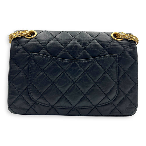 2.55 Shoulder Bag Small Black in Calfskin, Gold hardware