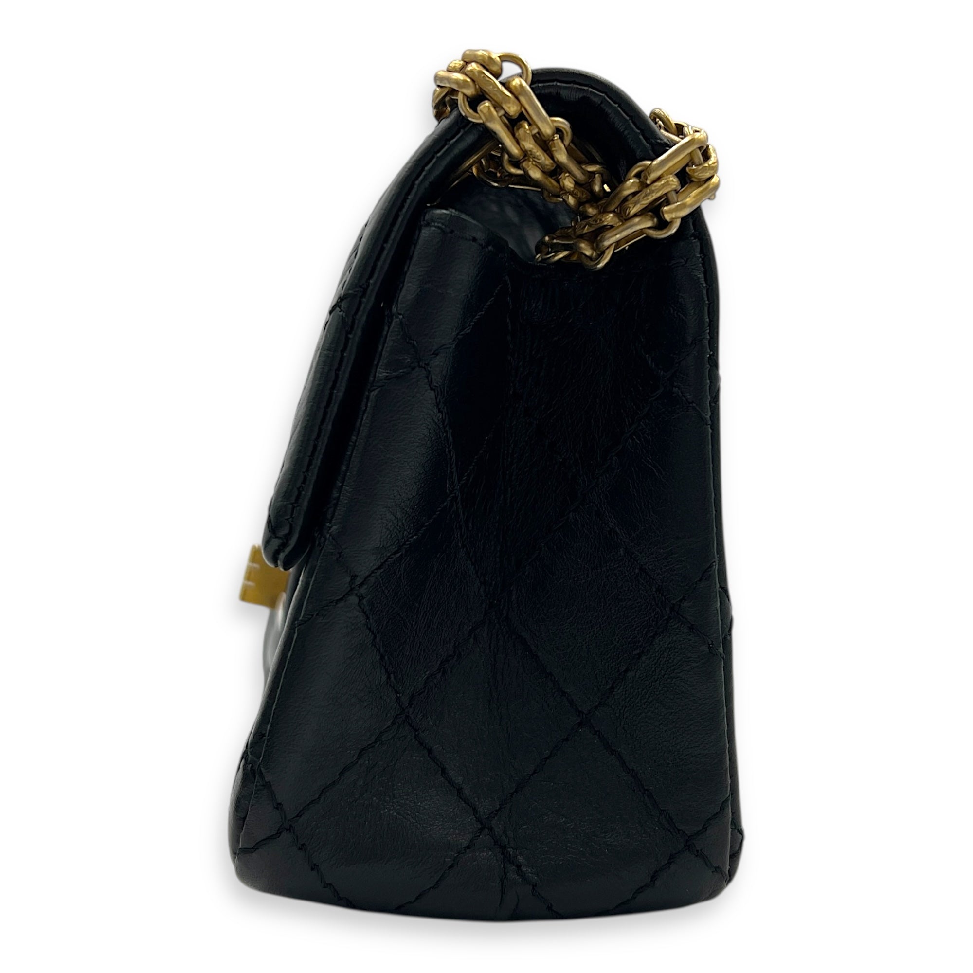 2.55 Shoulder Bag Small Black in Calfskin, Gold hardware