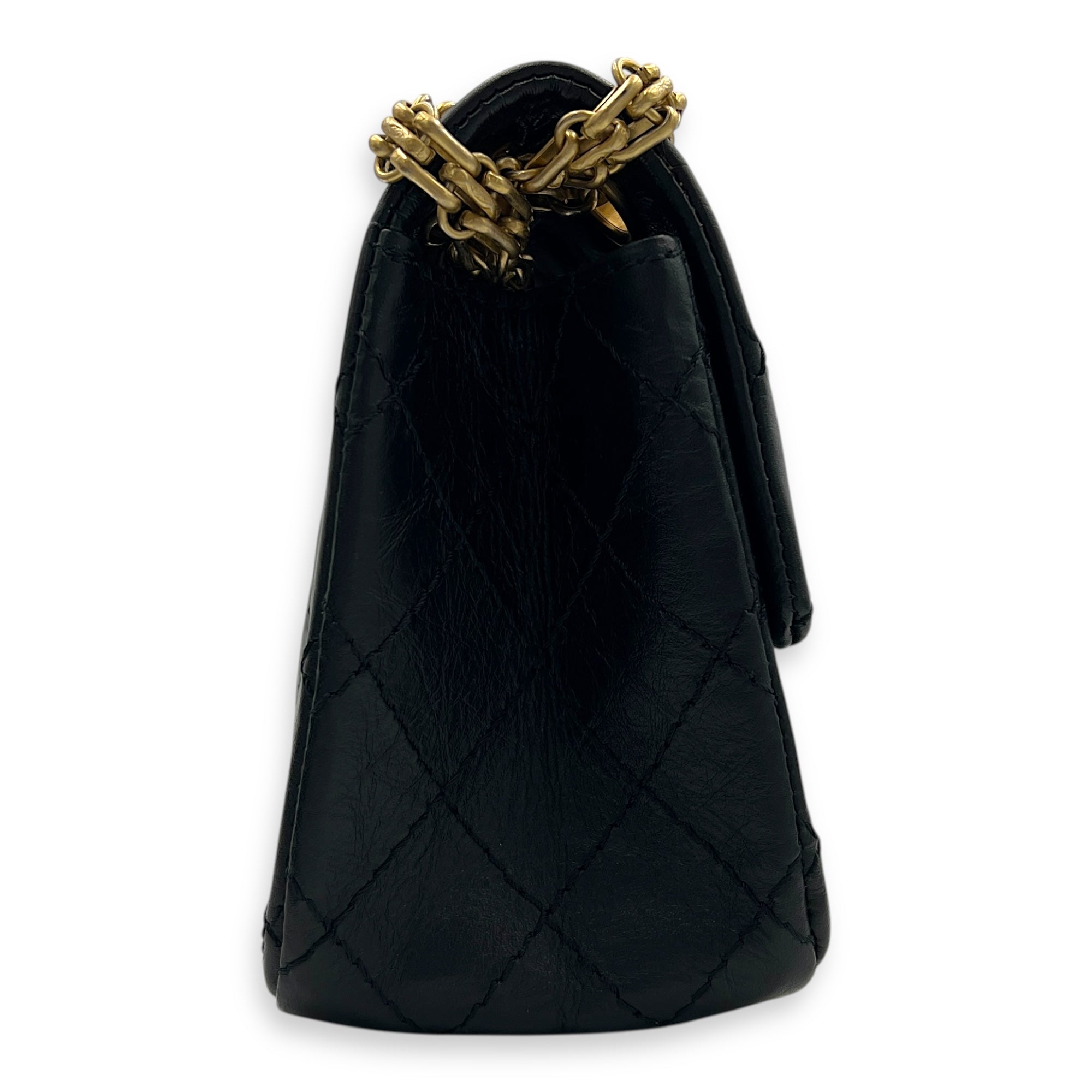 2.55 Shoulder Bag Small Black in Calfskin, Gold hardware