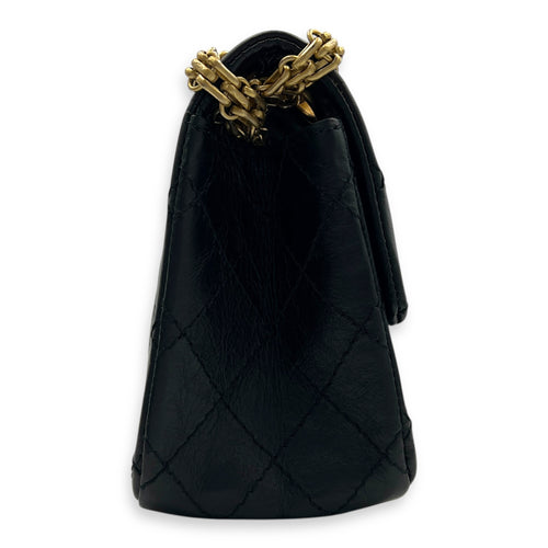 2.55 Shoulder Bag Small Black in Calfskin, Gold hardware