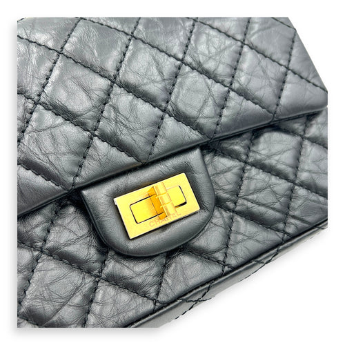 2.55 Shoulder Bag Small Black in Calfskin, Gold hardware