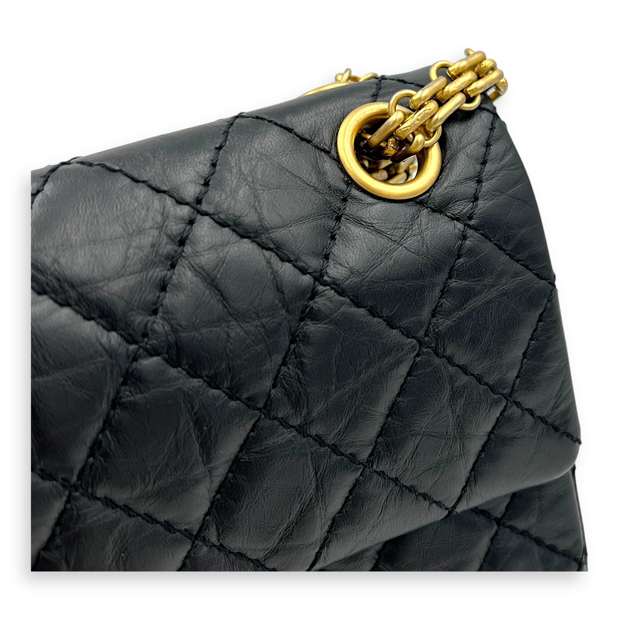 2.55 Shoulder Bag Small Black in Calfskin, Gold hardware