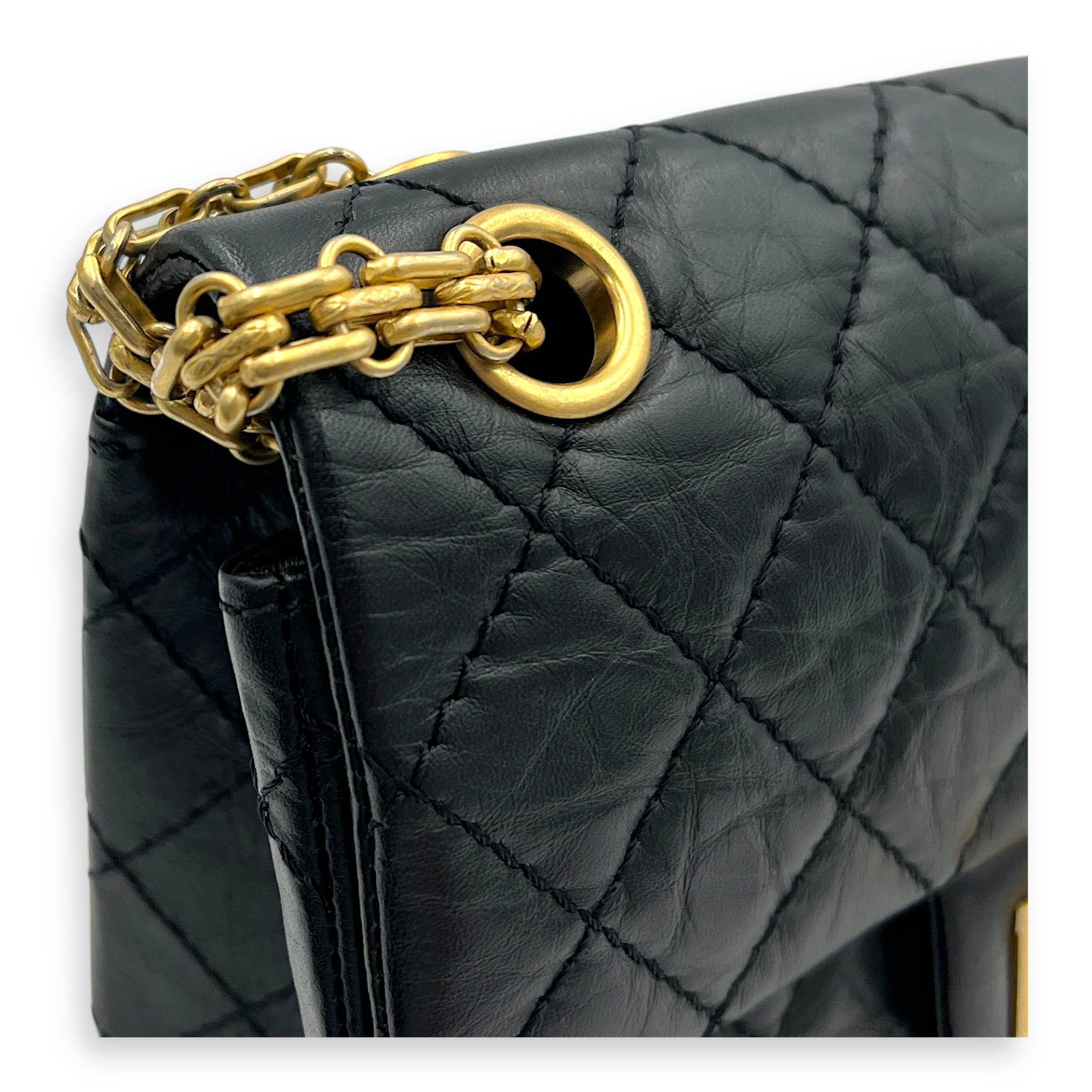 2.55 Shoulder Bag Small Black in Calfskin, Gold hardware