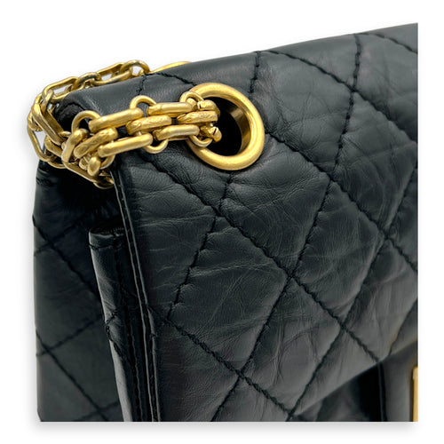 2.55 Shoulder Bag Small Black in Calfskin, Gold hardware