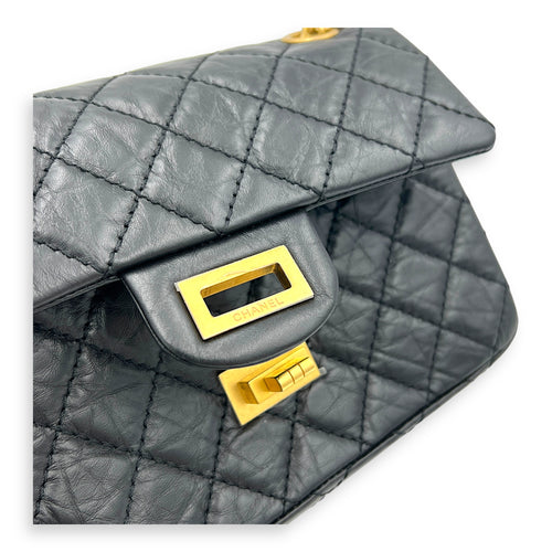 2.55 Shoulder Bag Small Black in Calfskin, Gold hardware