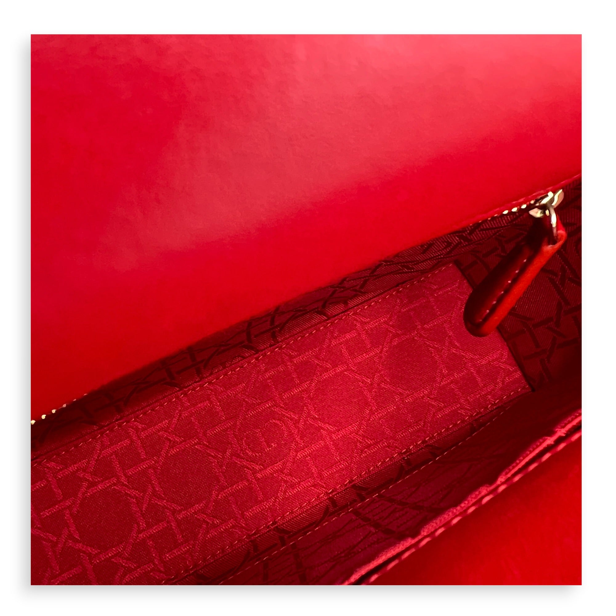 Lady Dior Top Handle Bag Red in Lambskin, Gold hardware