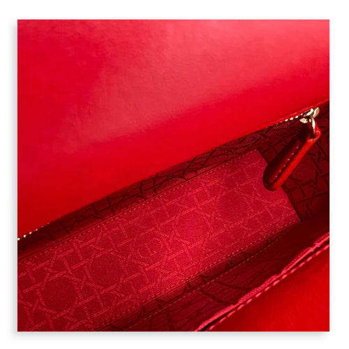 Lady Dior Top Handle Bag Red in Lambskin, Gold hardware