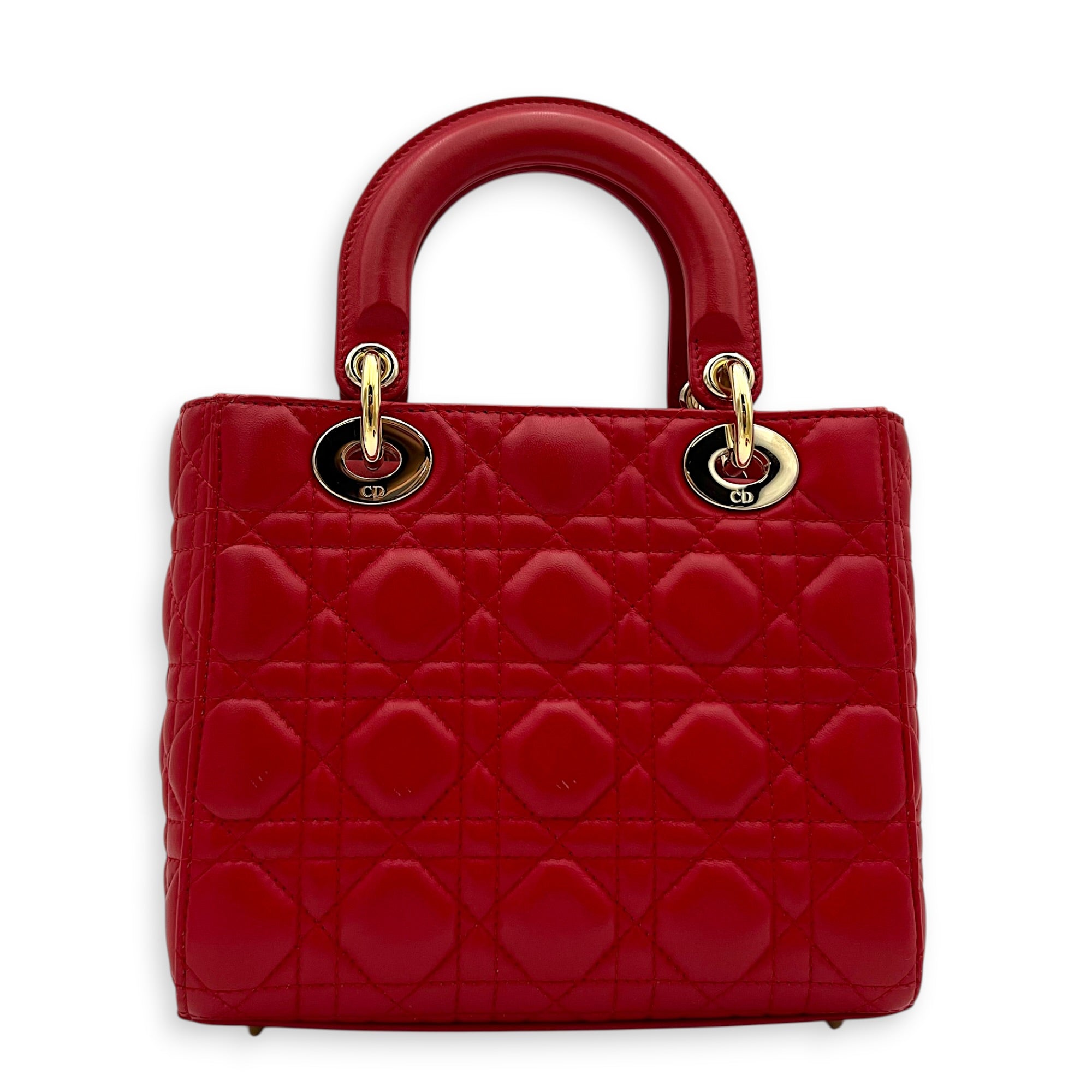 Lady Dior Top Handle Bag Red in Lambskin, Gold hardware