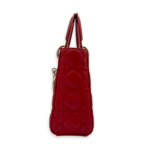 Lady Dior Top Handle Bag Red in Lambskin, Gold hardware