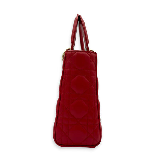 Lady Dior Top Handle Bag Red in Lambskin, Gold hardware