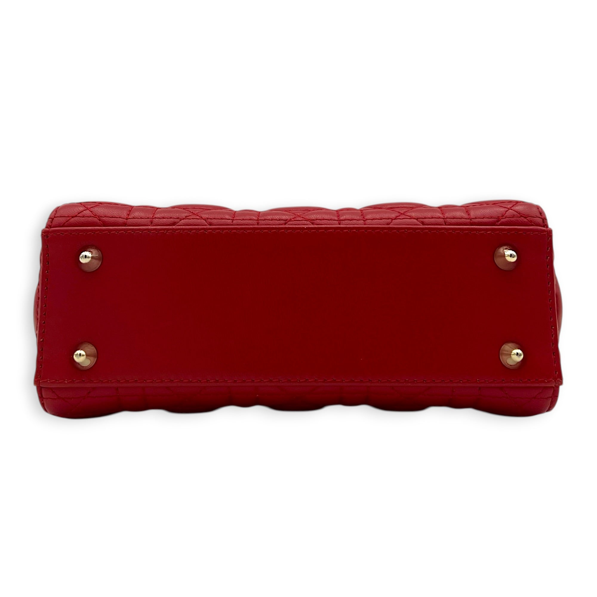 Lady Dior Top Handle Bag Red in Lambskin, Gold hardware