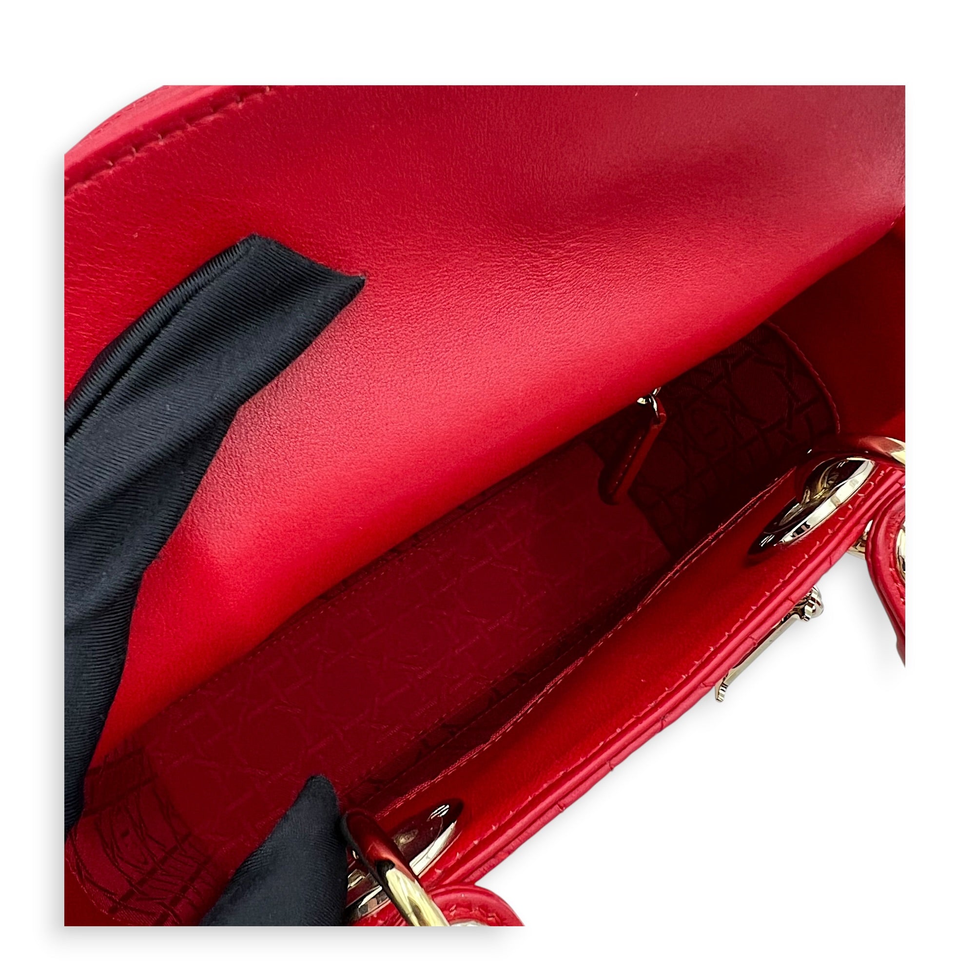 Lady Dior Top Handle Bag Red in Lambskin, Gold hardware