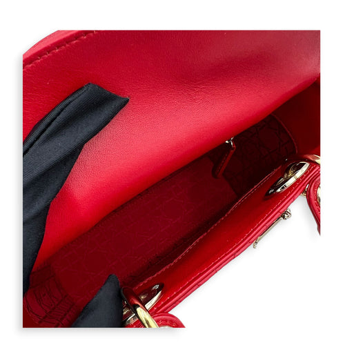 Lady Dior Top Handle Bag Red in Lambskin, Gold hardware