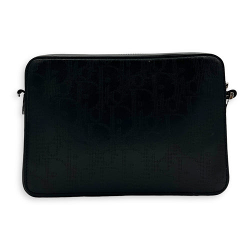 Double Zip Camera Shoulder Bag Black in Coated Canvas, Silver hardware