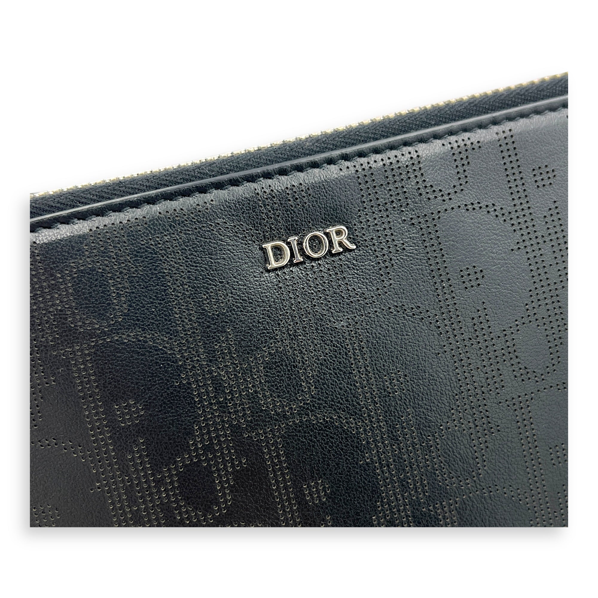 Double Zip Camera Shoulder Bag Black in Coated Canvas, Silver hardware