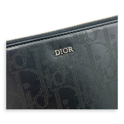 Double Zip Camera Shoulder Bag Black in Coated Canvas, Silver hardware