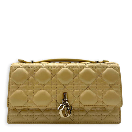 My Dior Metallic Yellow Shoulder Bag in Lambskin, Silver hardware
