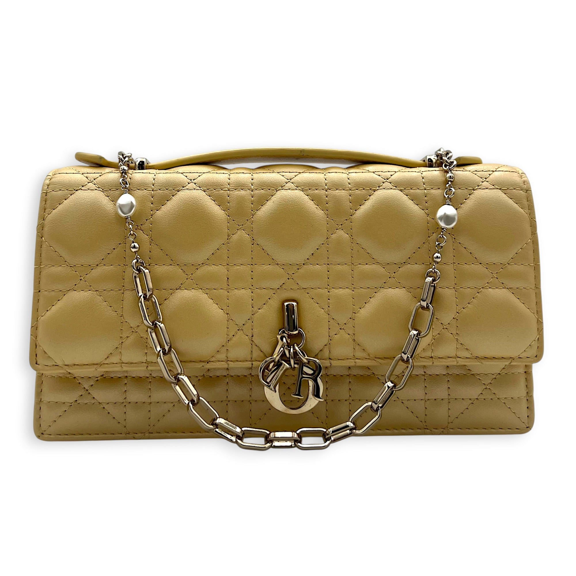 My Dior Metallic Yellow Shoulder Bag in Lambskin, Silver hardware