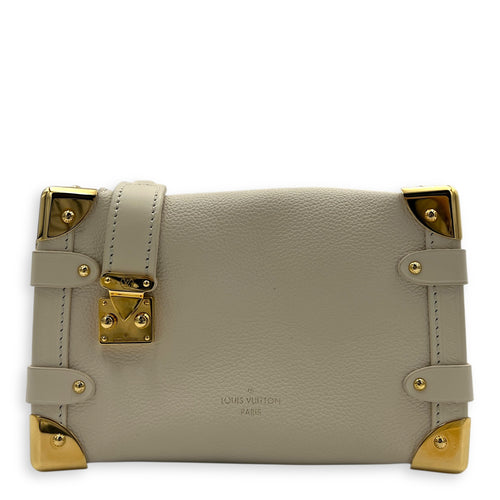 Side Trunk PM White Shoulder Bag in Taurillon Leather, Gold hardware