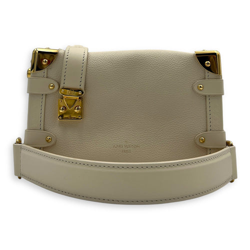 Side Trunk PM White Shoulder Bag in Taurillon Leather, Gold hardware