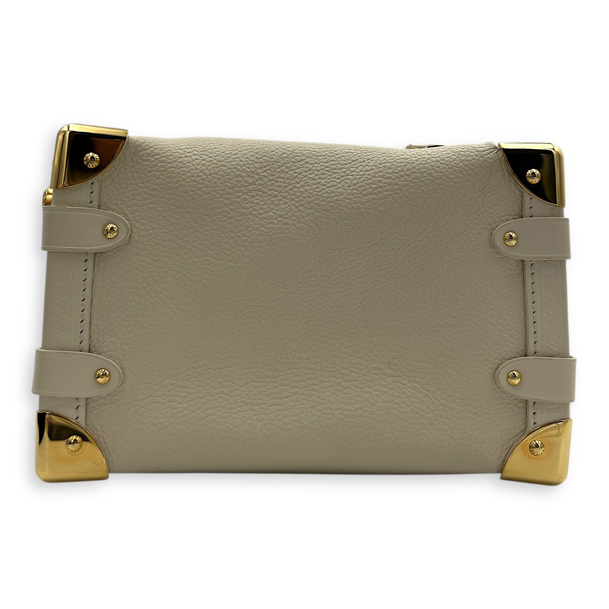 Side Trunk PM White Shoulder Bag in Taurillon Leather, Gold hardware