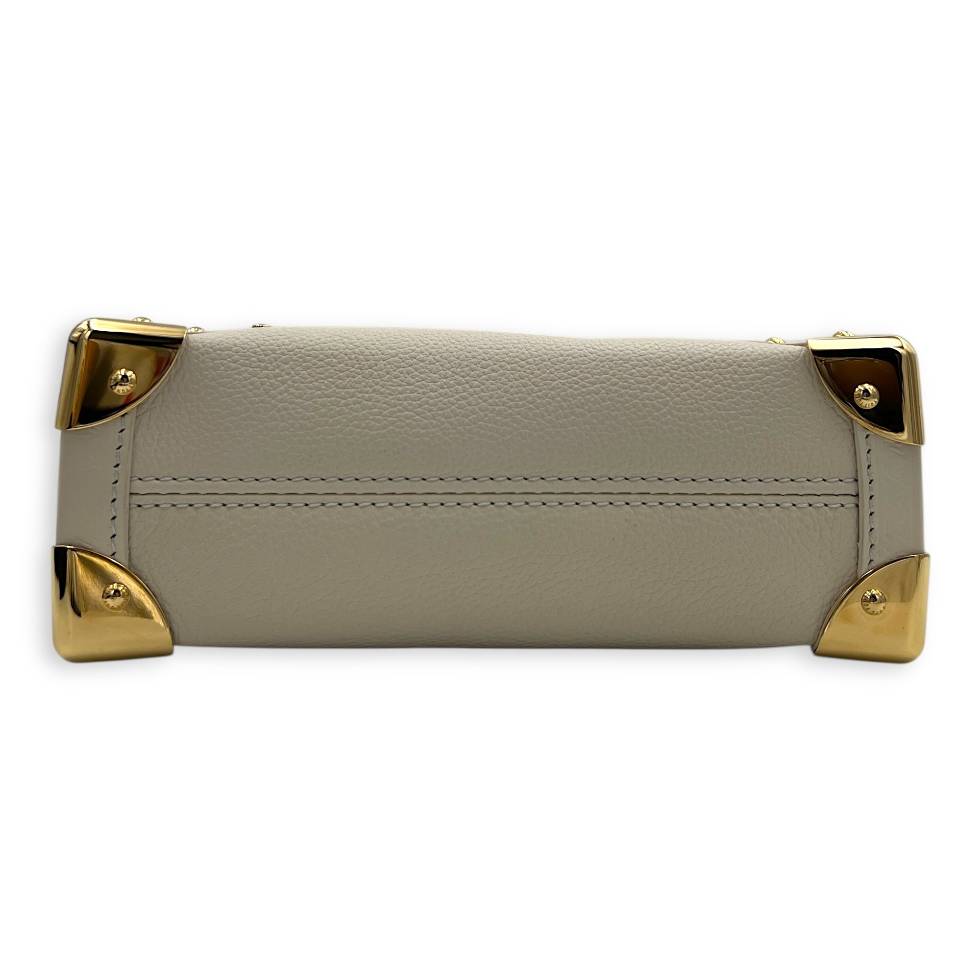 Side Trunk PM White Shoulder Bag in Taurillon Leather, Gold hardware