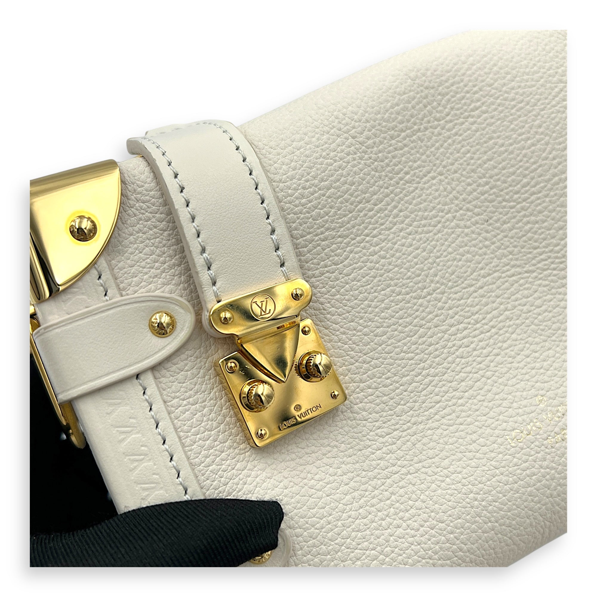 Side Trunk PM White Shoulder Bag in Taurillon Leather, Gold hardware