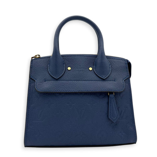 Pont Neuf Mini Blue Top Handle Bag in Empreinte Leather, Gold hardware