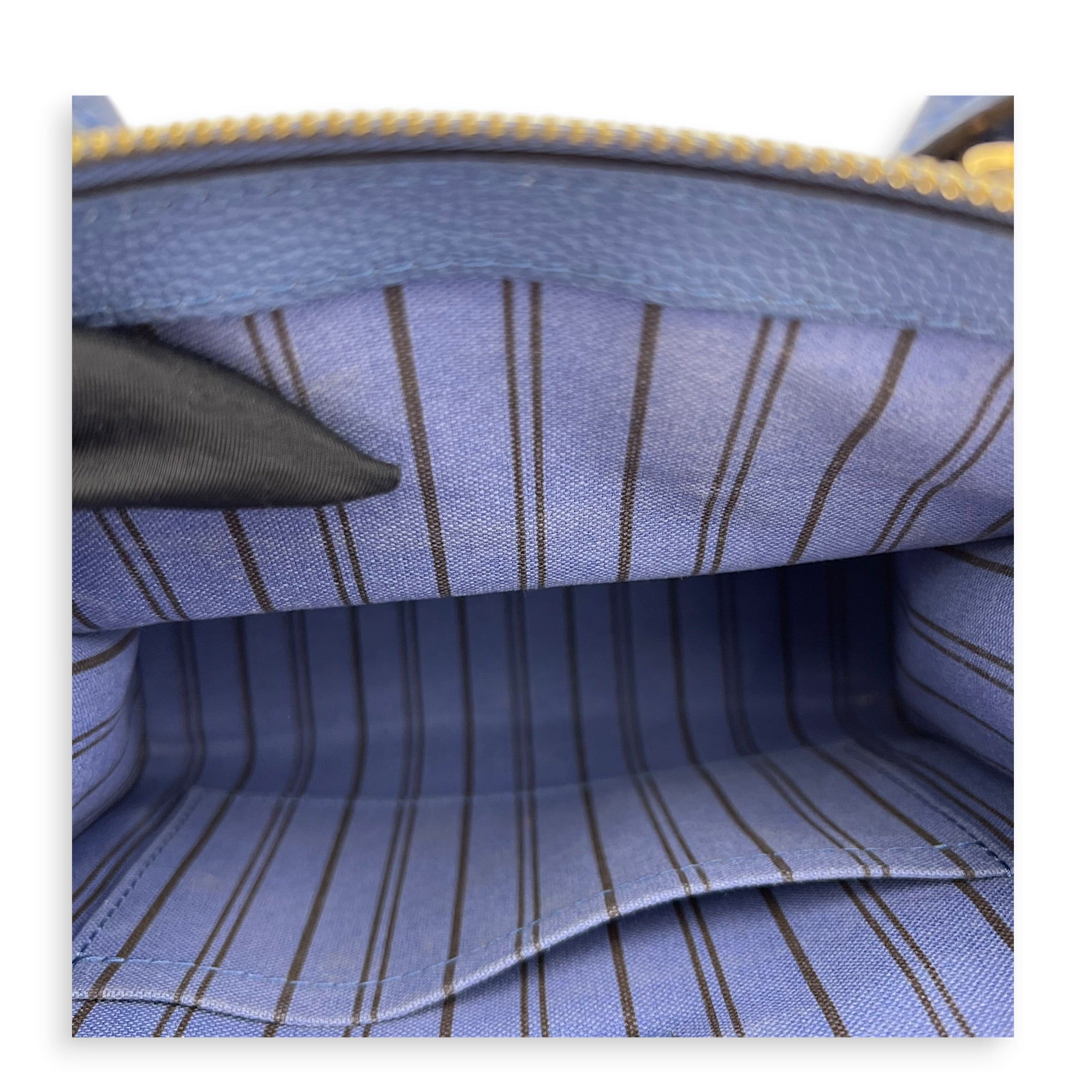 Pont Neuf Mini Blue Top Handle Bag in Empreinte Leather, Gold hardware