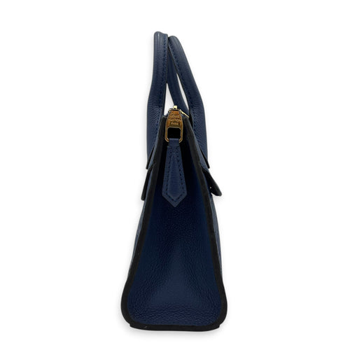Pont Neuf Mini Blue Top Handle Bag in Empreinte Leather, Gold hardware