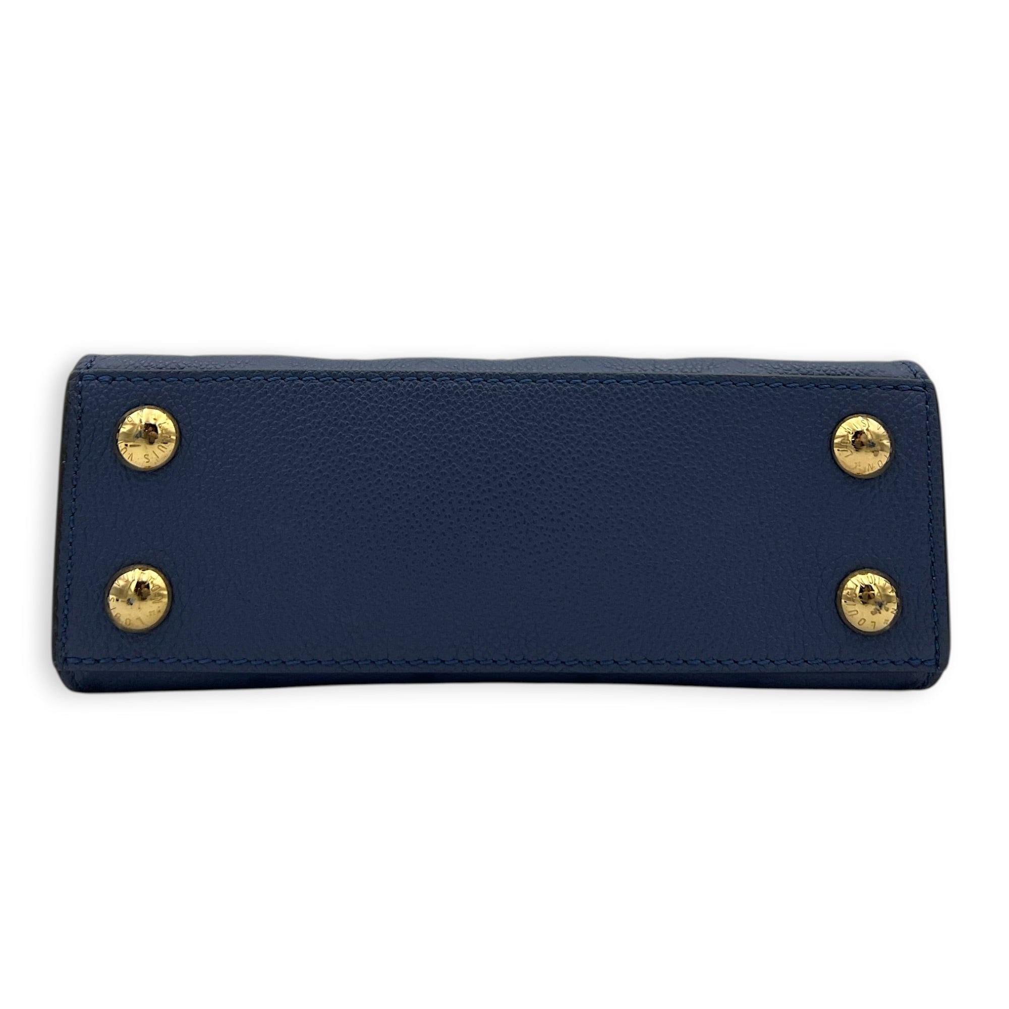 Pont Neuf Mini Blue Top Handle Bag in Empreinte Leather, Gold hardware