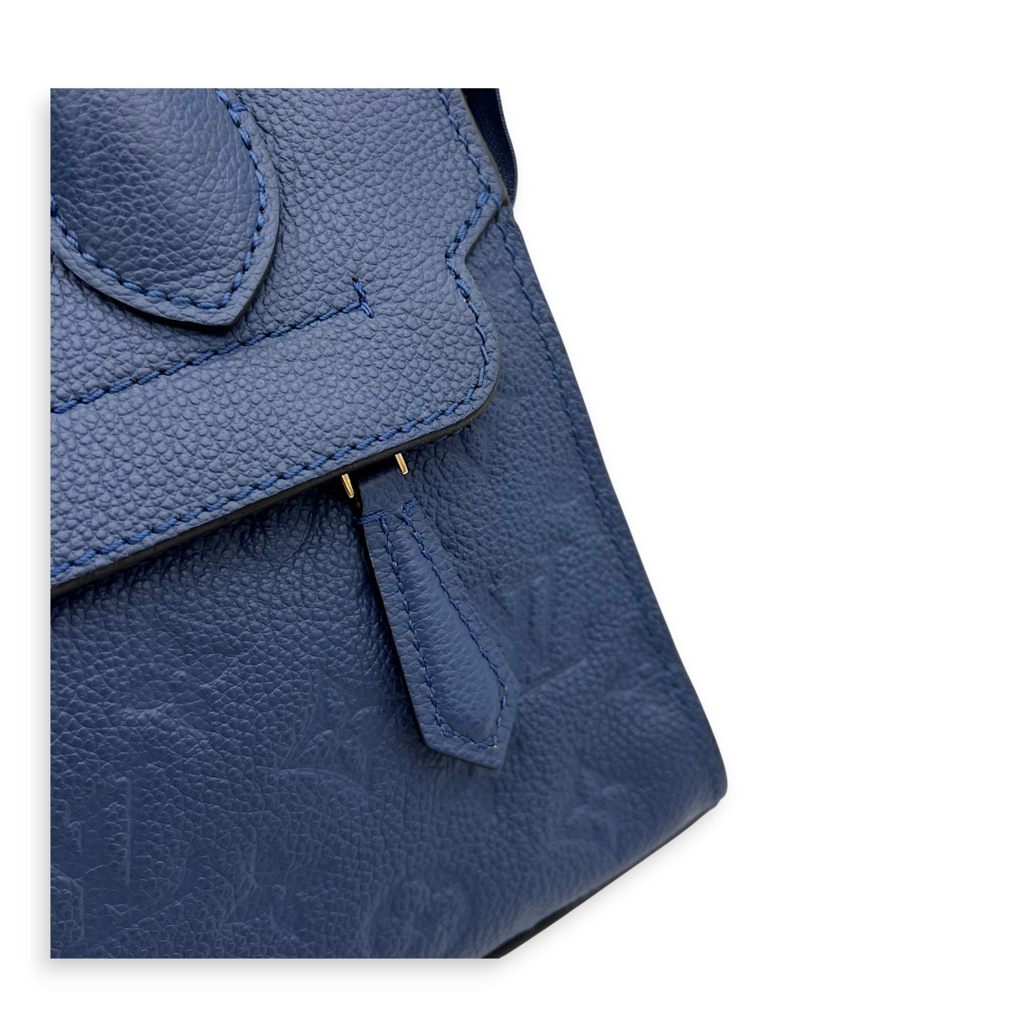 Pont Neuf Mini Blue Top Handle Bag in Empreinte Leather, Gold hardware