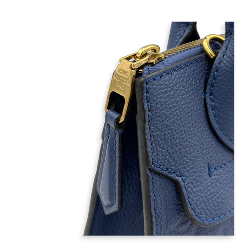 Pont Neuf Mini Blue Top Handle Bag in Empreinte Leather, Gold hardware